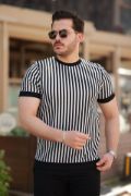 Erkek Siyah Beyaz örme Pamuklu Kumaş Kısa Kollu T-shirt resmi